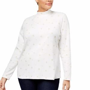 Karen Scott Snowflake Mock Neck Top White XL
